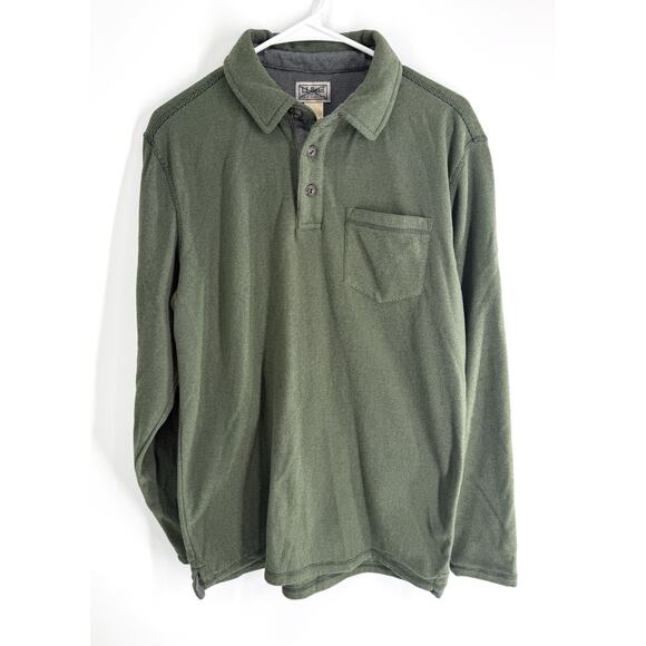 LL Bean Shirt Collared Pocket Men’s Pullover Green Long Sleeve Size M Tall - Picture 1 of 6